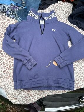 PINK Victoria's Secret Blue Quarter-Zip Pullover Size XS